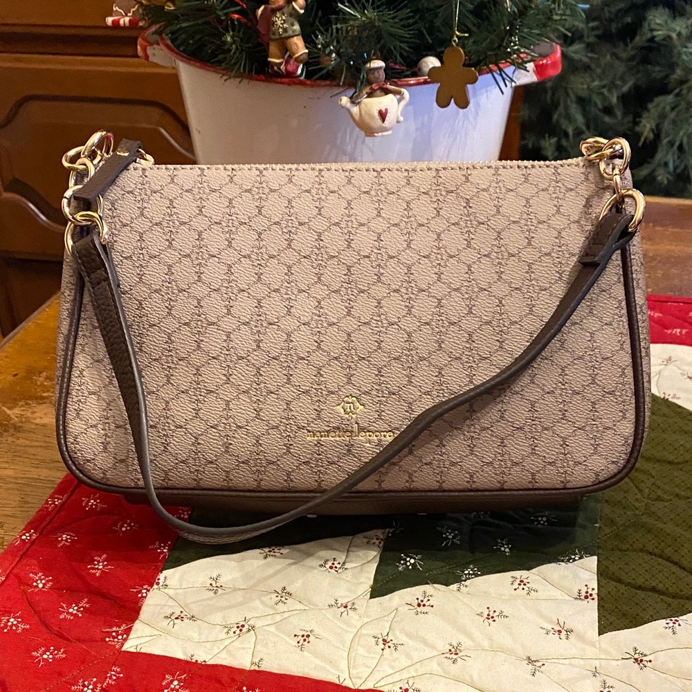 Nanette Lepore Cream and Brown Shoulder Bag